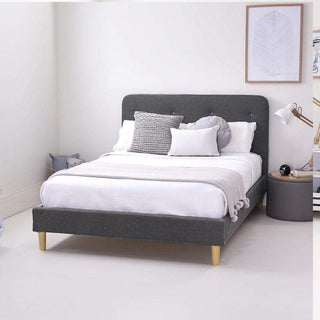 HARLOW Upholstered Bed Ash Grey - Linen Fabric Double