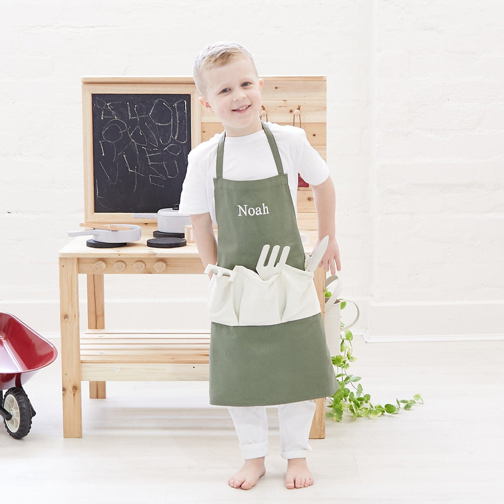 Kids Gardening Apron with Pocket Dark Olive