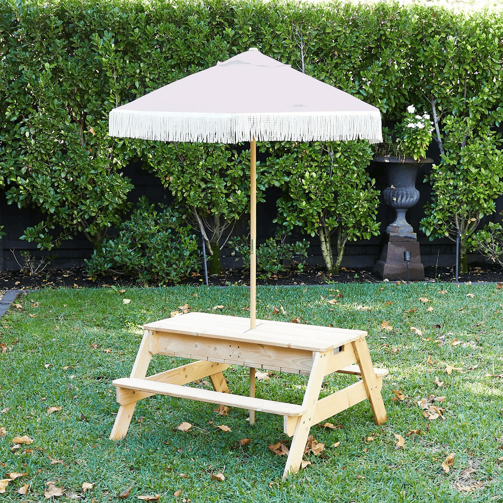 child patio table with umbrella Buy Sand and Water | Wooden Kids Picnic Table w/ Sturdy Weight Capacity Color:Ivory (Grey) pack_24 Lure Colors for Muddy