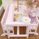 Patio Table + 2 Bench Chairs & White Umbrella