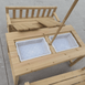 Patio Table + 2 Bench Chairs & White Umbrella