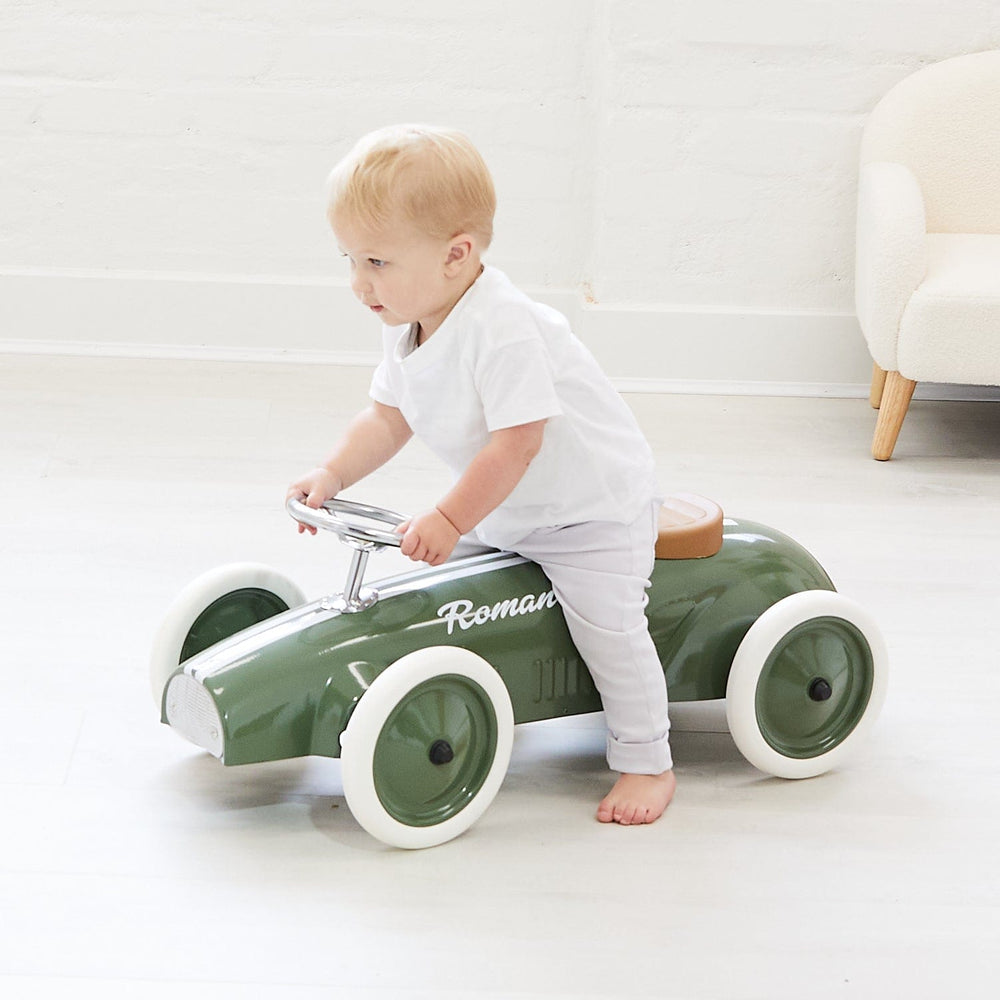 Ride On Steel Racer Push Car Olive