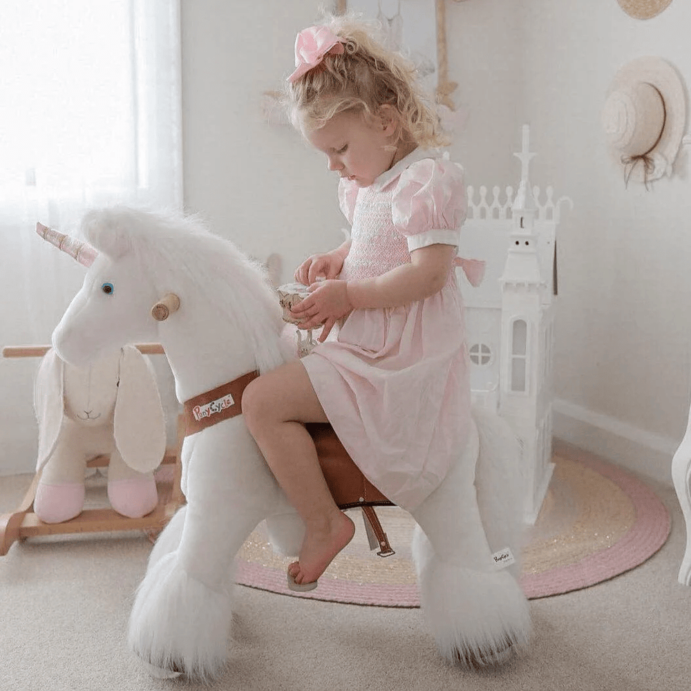 White Ride on Walking Toy Horse Unicorn Large