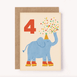 Age 4 Elephant Birthday Card - Kids Cute 4th Milestone