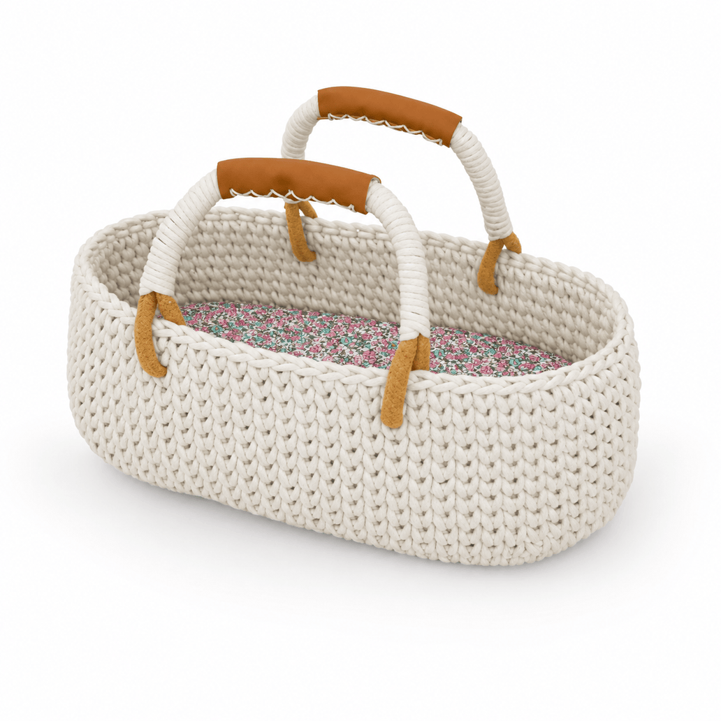 Lola & Bear Knitted Basket & Pink Bedding Set - 36 cm