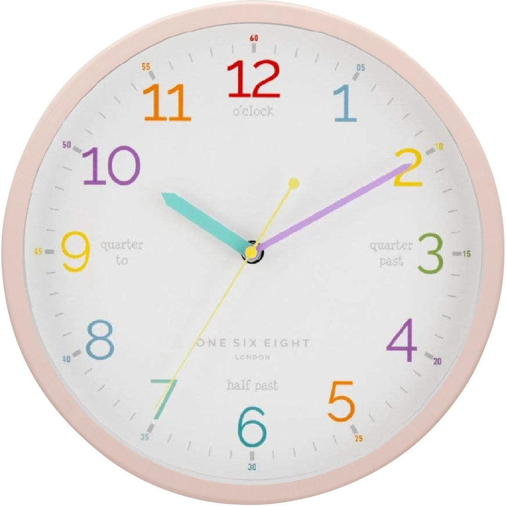 One Six Eight London LEARN THE TIME Silent Wall Clock 30cm Blush Pink