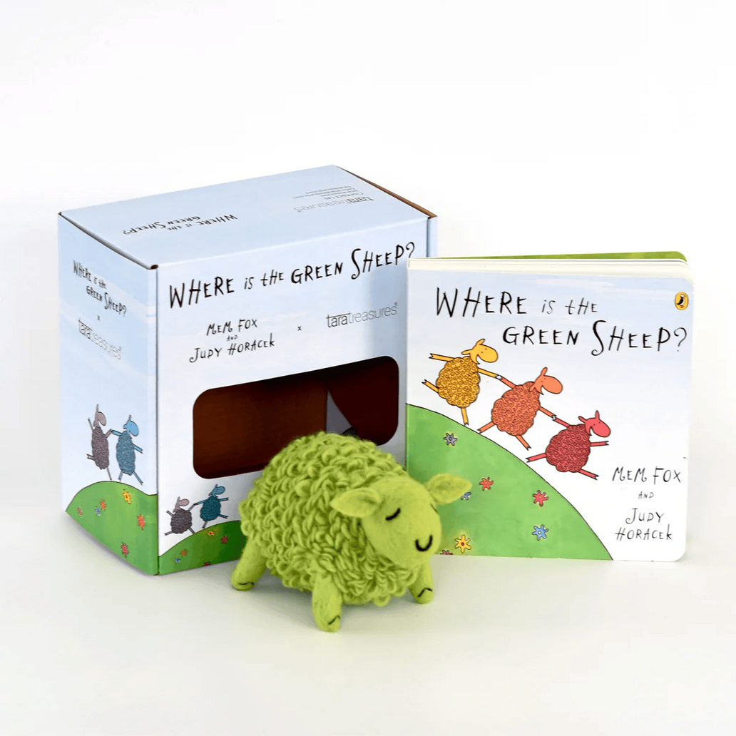 Tara Treasures Where Is The Green Sheep? Large Green Sheep Toy and Book Set