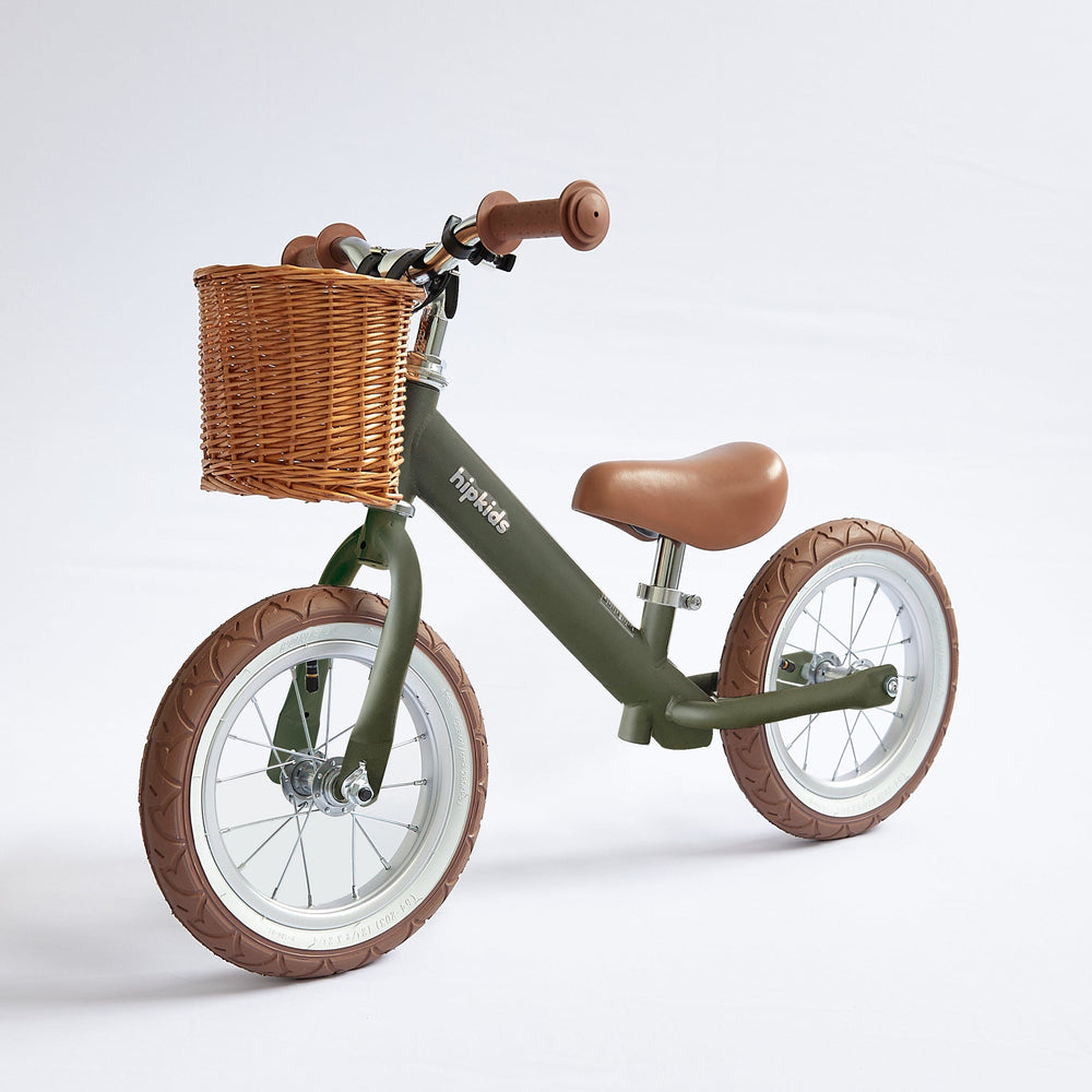 2 in 1 Steel Trike / Balance Bike (incl. wicker basket) Olive