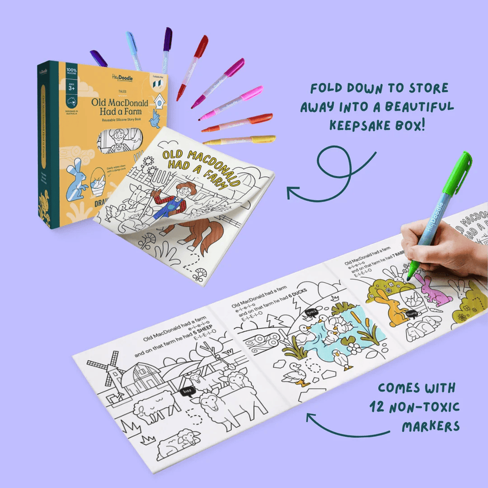 HeyDoodle Old MacDonald Had a Farm Tales - Reusable Colouring Book