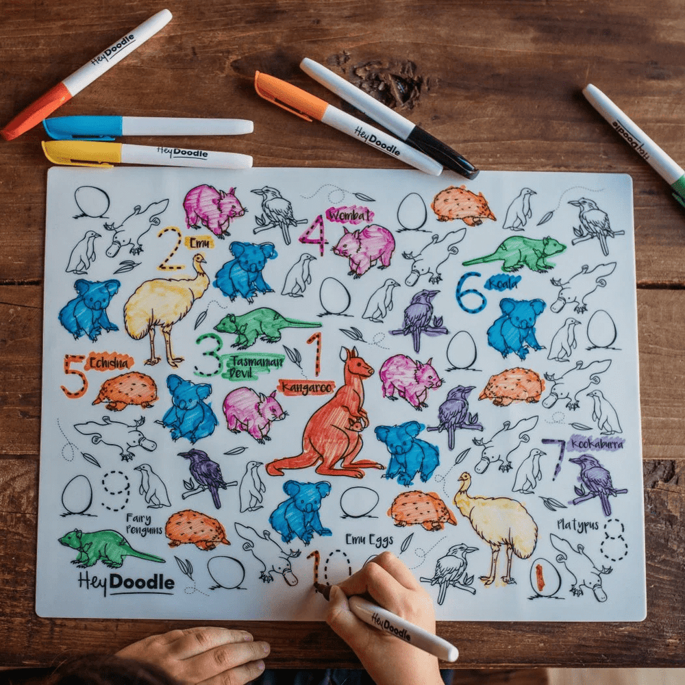 HeyDoodle Reusable Silicone Drawing Mat Aussie Animals