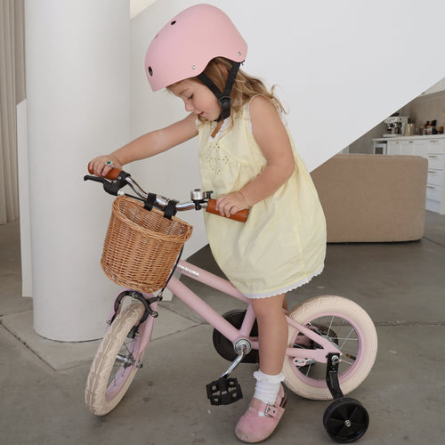 12 Inch Classic Pedal Bike with Wicker Basket Blush Pink