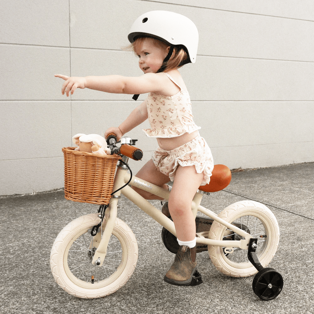 12 Inch Classic Pedal Bike with Wicker Basket Vintage White