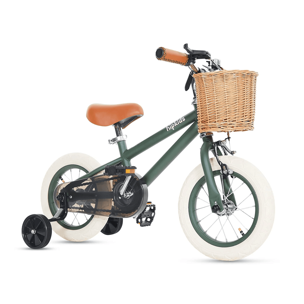 12 Inch Classic Pedal Bike with Wicker Basket Olive