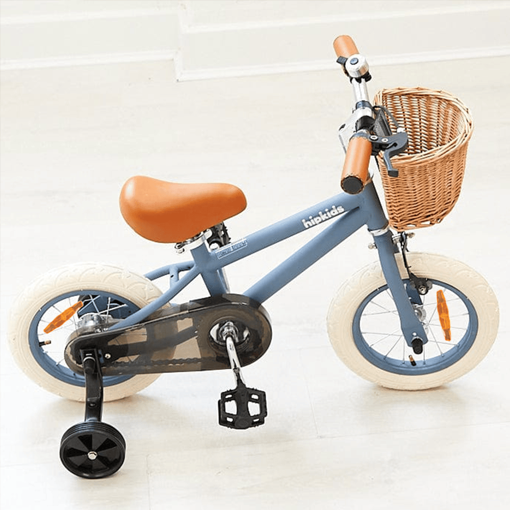 12 Inch Classic Pedal Bike with Wicker Basket Steel Blue