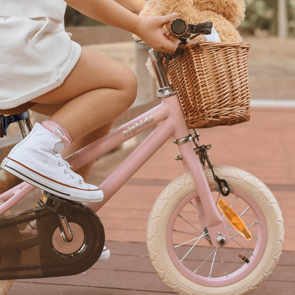 12 Inch Classic Pedal Bike with Wicker Basket Blush Pink