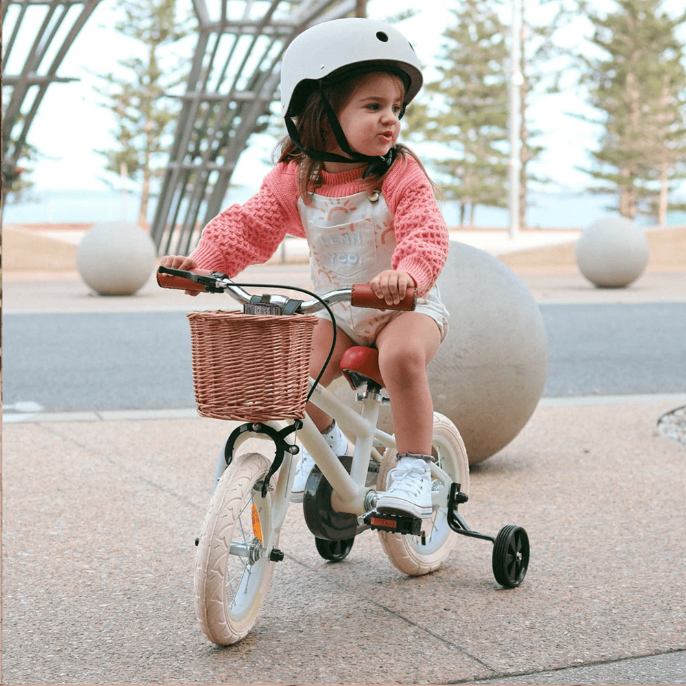 12 Inch Classic Pedal Bike with Wicker Basket Vintage White