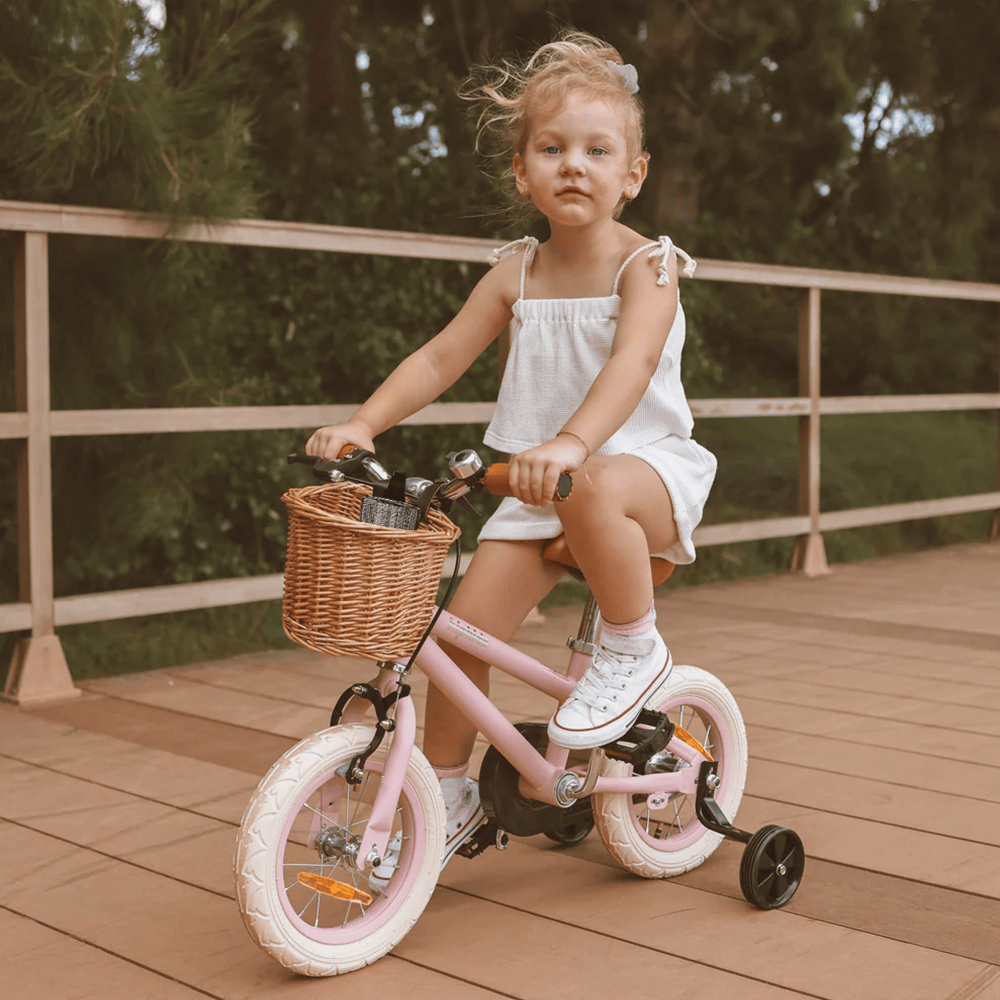 12 Inch Classic Pedal Bike with Wicker Basket Blush Pink