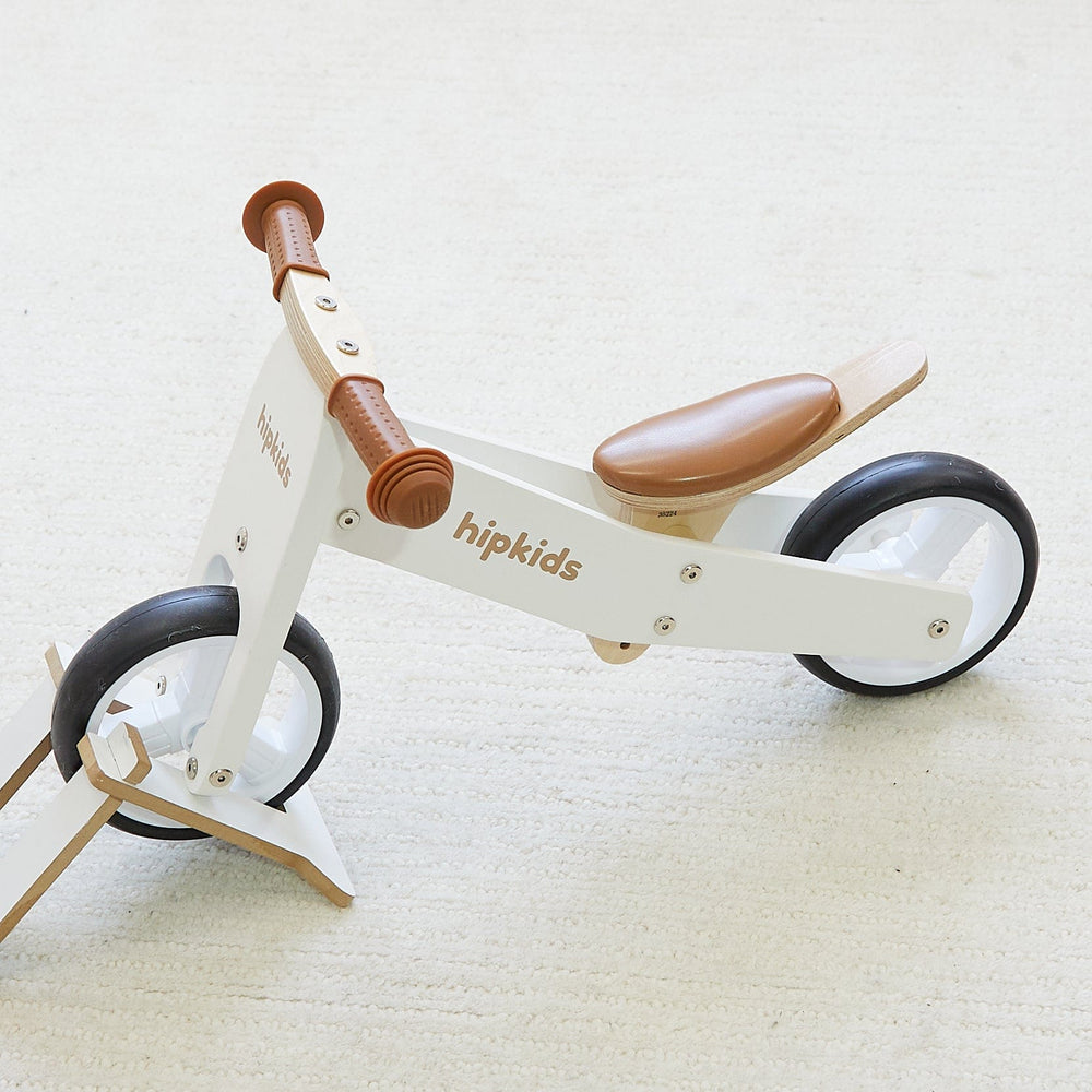 2 in 1 Toddler Mini-Trike/Balance Bike with Wicker Basket Ivory