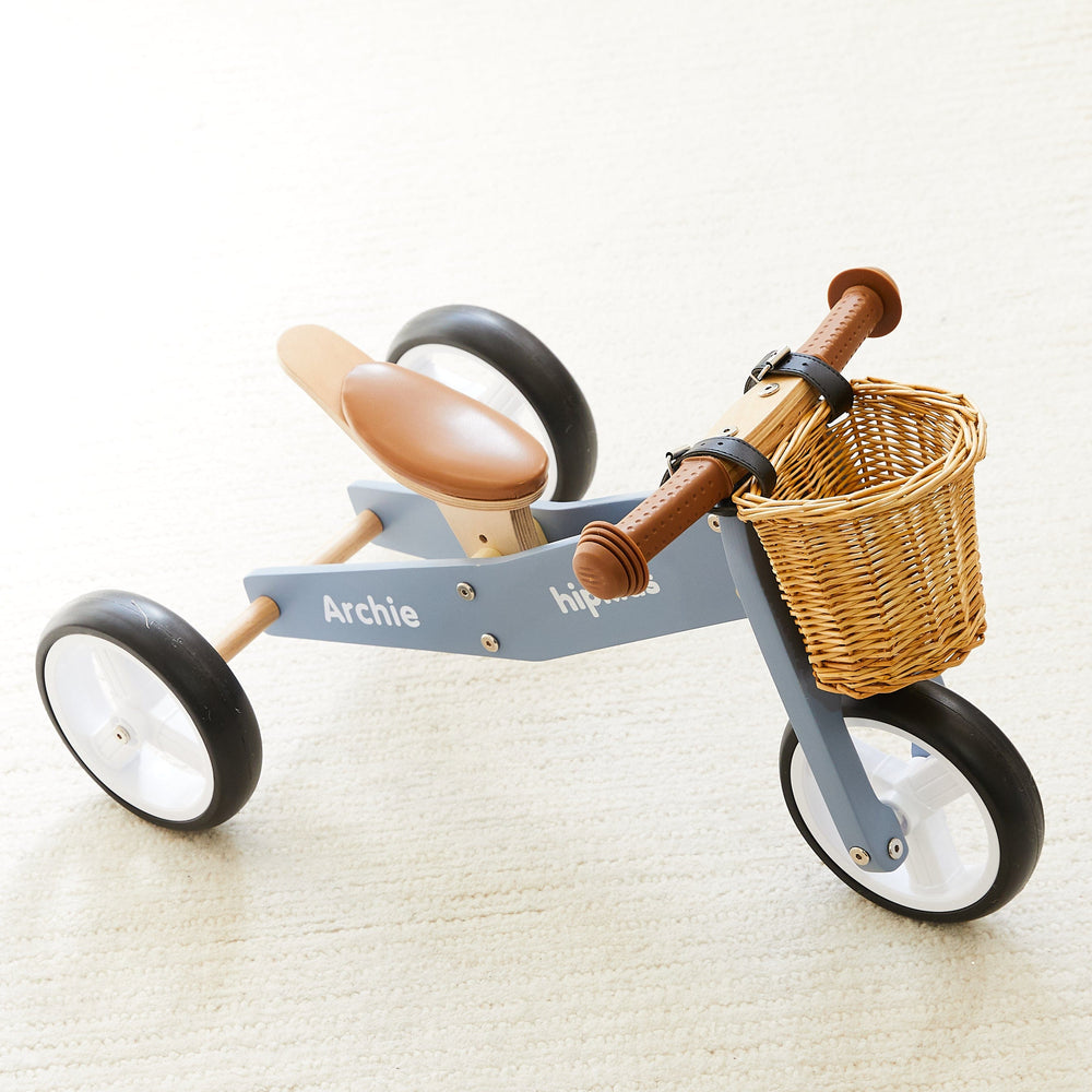 2 in 1 Toddler Mini-Trike/Balance Bike with Wicker Basket Steel Blue