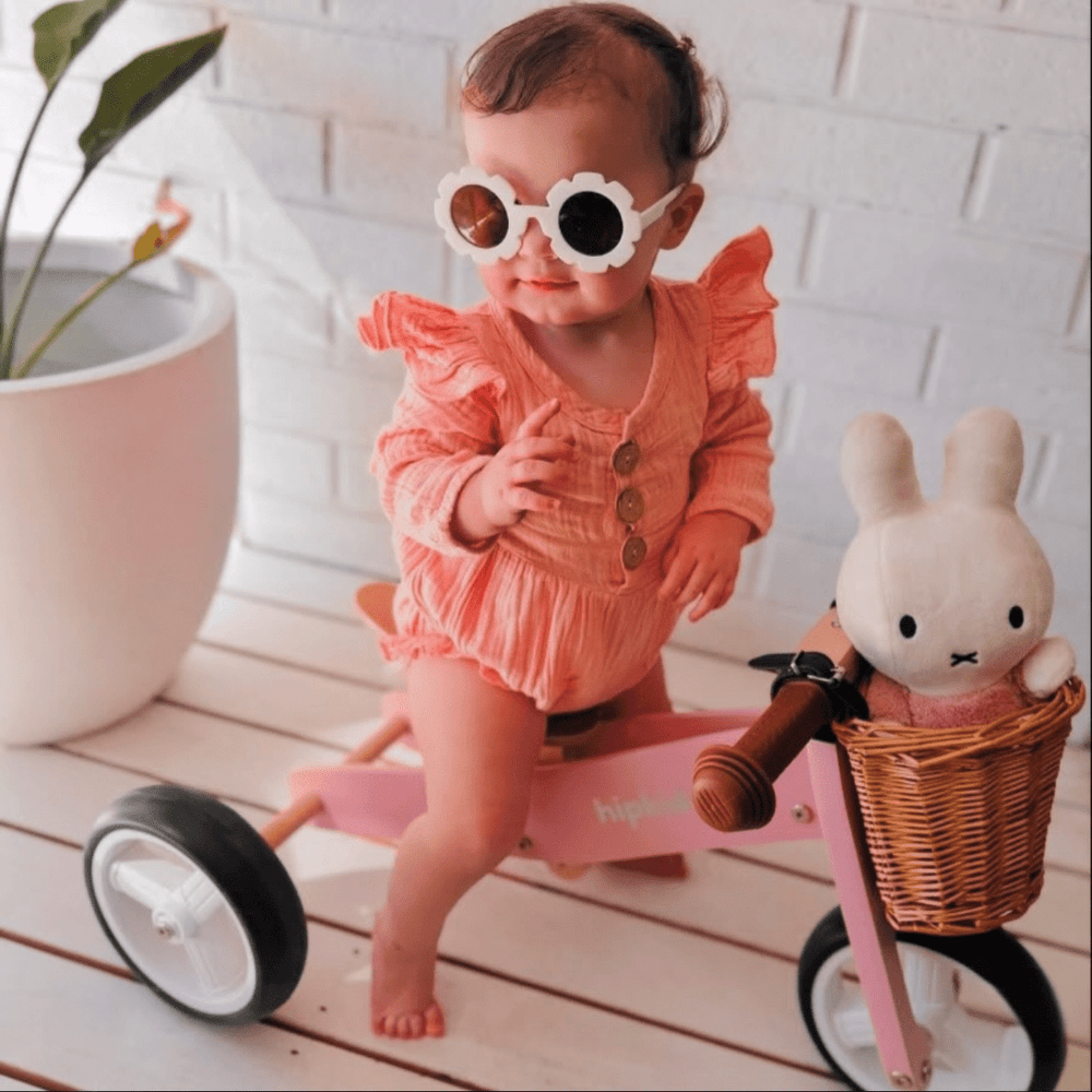 2 in 1 Toddler Mini-Trike/Balance Bike with Wicker Basket Blush Pink