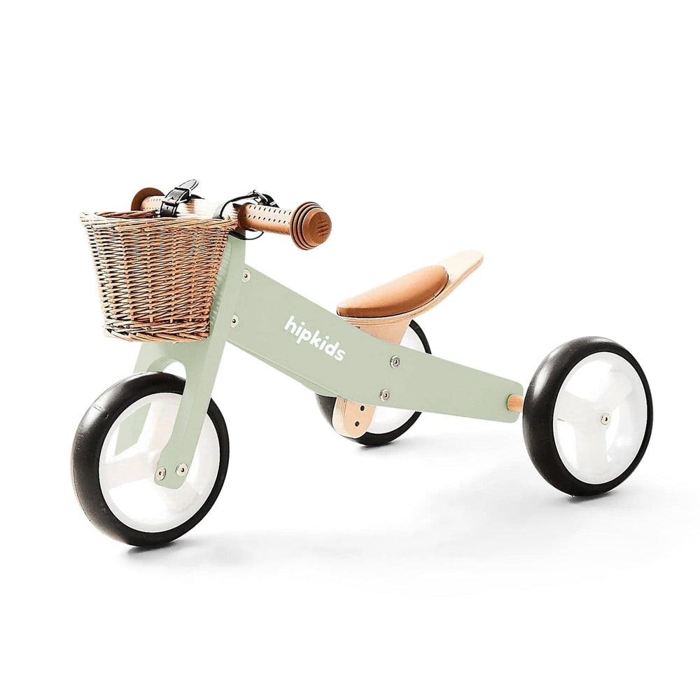 2 in 1 Toddler Mini-Trike/Balance Bike with Wicker Basket Sage