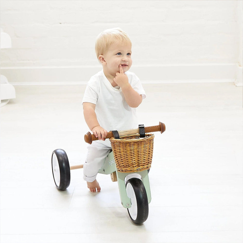 2 in 1 Toddler Mini-Trike/Balance Bike with Wicker Basket Sage