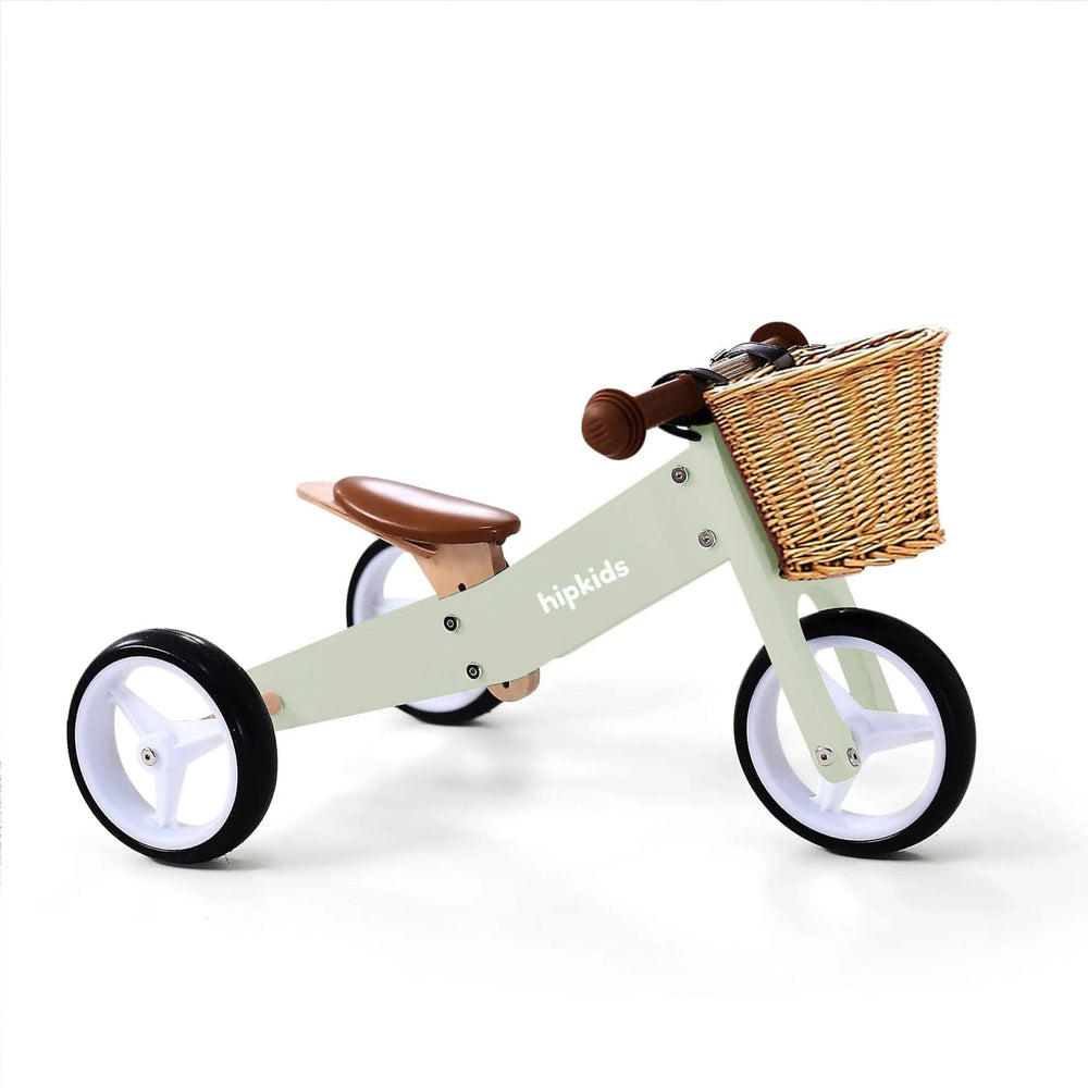 2 in 1 Toddler Mini-Trike/Balance Bike with Wicker Basket Sage
