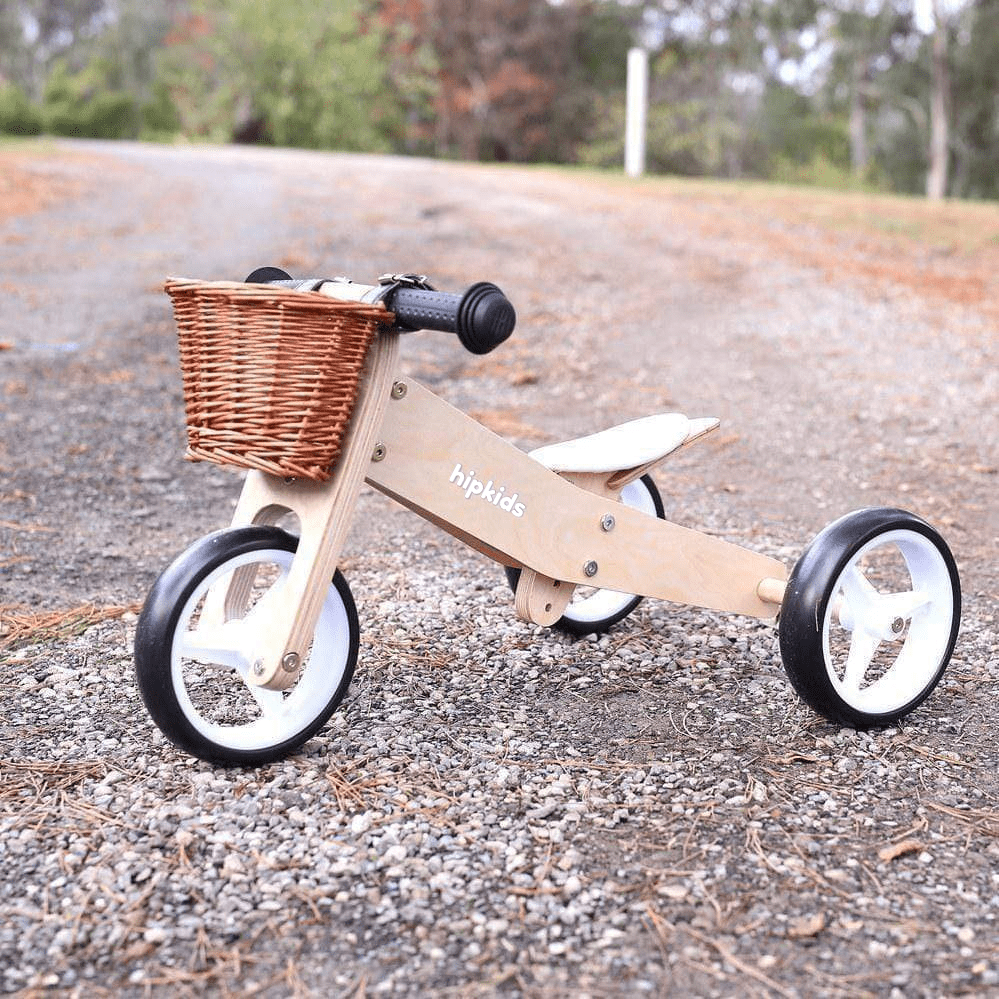 2 in 1 Toddler Mini-Trike with Wicker Basket Natural