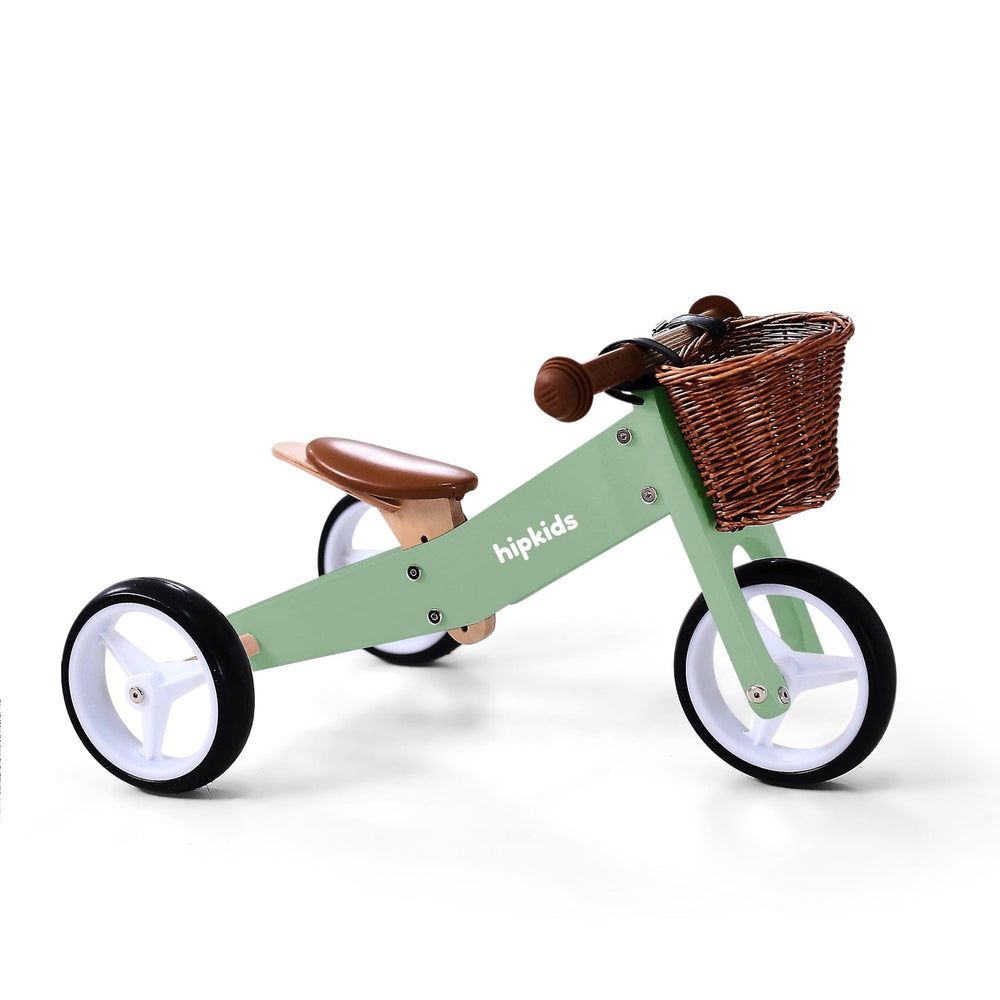 2 in 1 Toddler Mini-Trike with Wicker Basket Olive