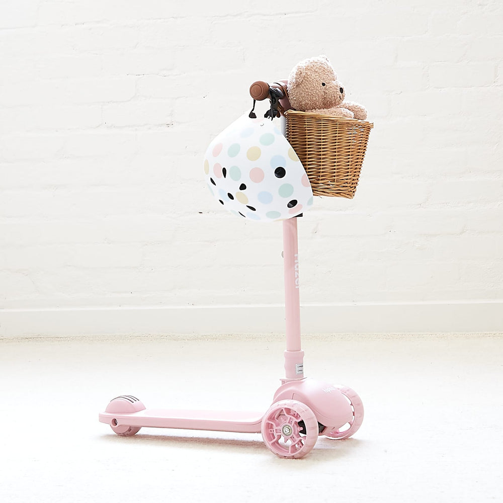 3 Wheel Scooter with Wicker Basket Blush Pink