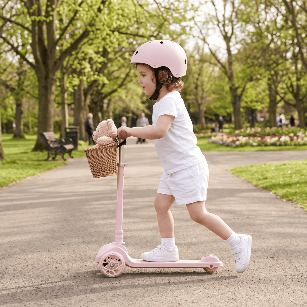 3 Wheel Scooter with Wicker Basket Blush Pink