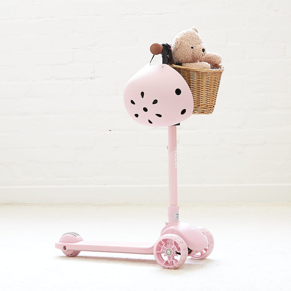 3 Wheel Scooter with Wicker Basket Blush Pink