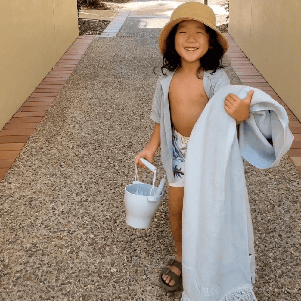 Beach Towel & Silicone Sand Toy Bundle Blue Mist