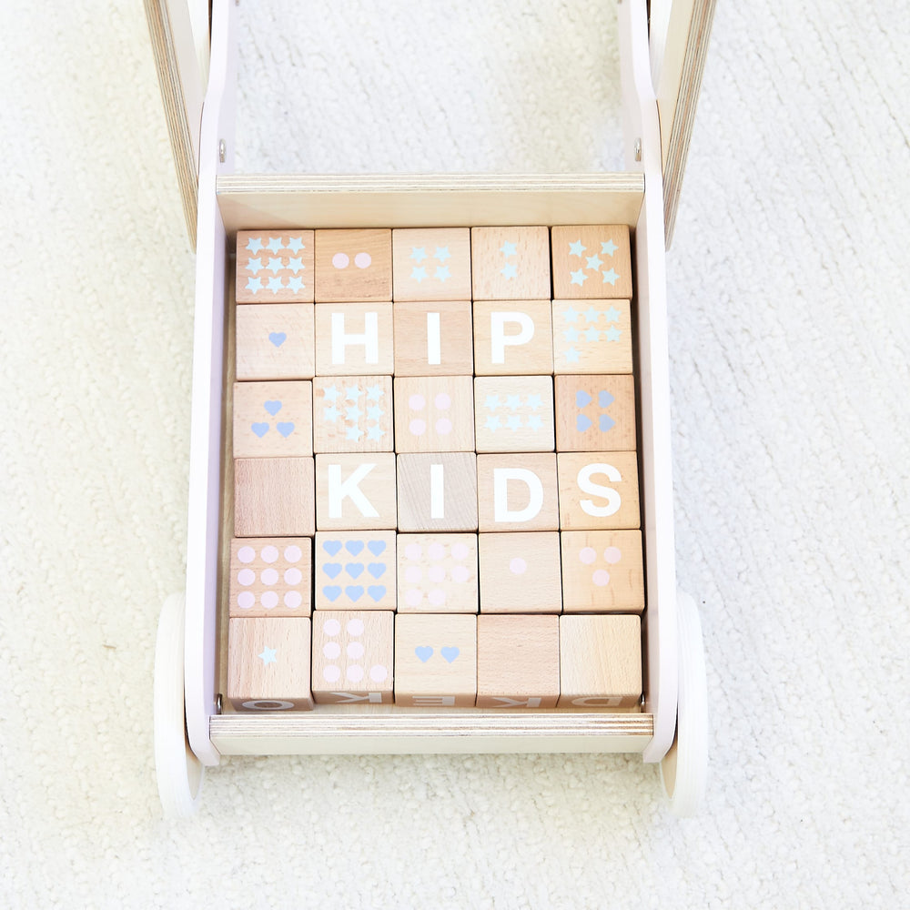 Bloom Baby Walker with 30pc Block Set - Preorder Soft Pink