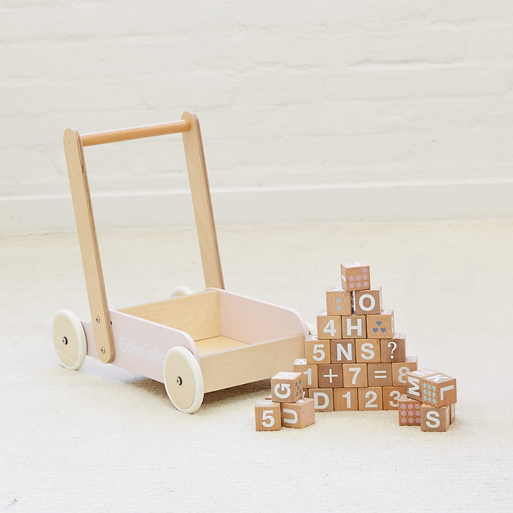 Bloom Baby Walker with 30pc Block Set - Preorder Soft Pink