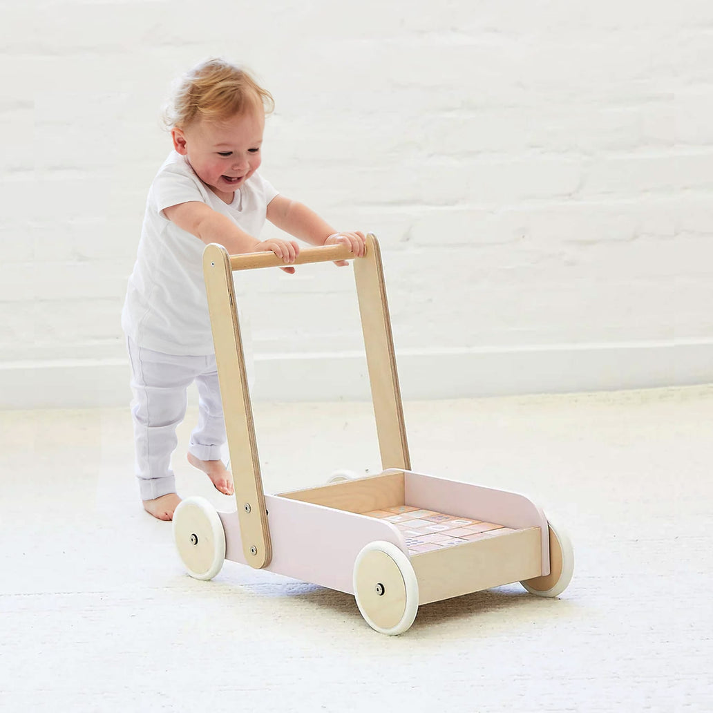 Bloom Baby Walker with 30pc Block Set - Preorder Soft Pink