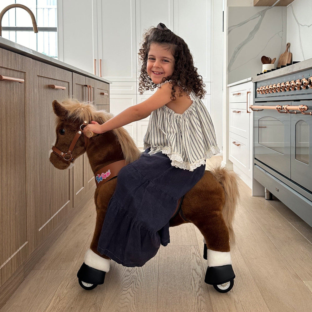 Brown Ride On Walking Toy Horse Pony