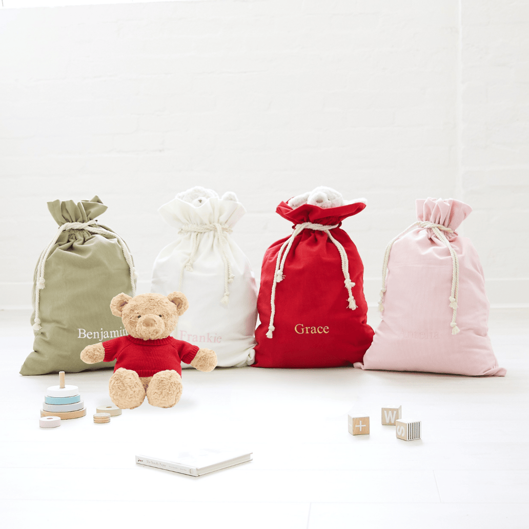 Christmas Bundle - Santa Sack & Biscuit the Bear (Cherry Red sweater)