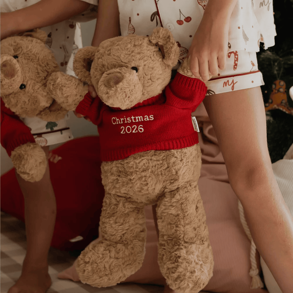 Christmas Bundle - Santa Sack & Biscuit the Bear with Cherry Red Sweater