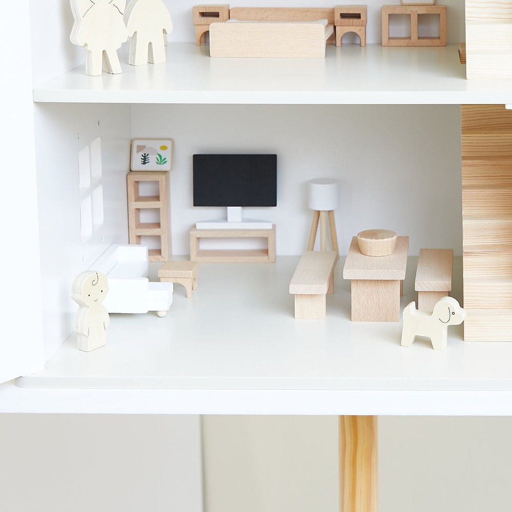 Buy Clara Doll House w/ Family & Furniture Set | Wooden Dollhouse ...