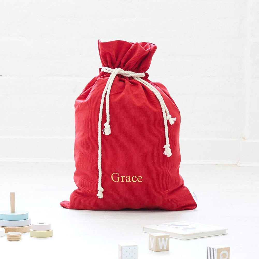 Corduroy SANTA SACK cherry red