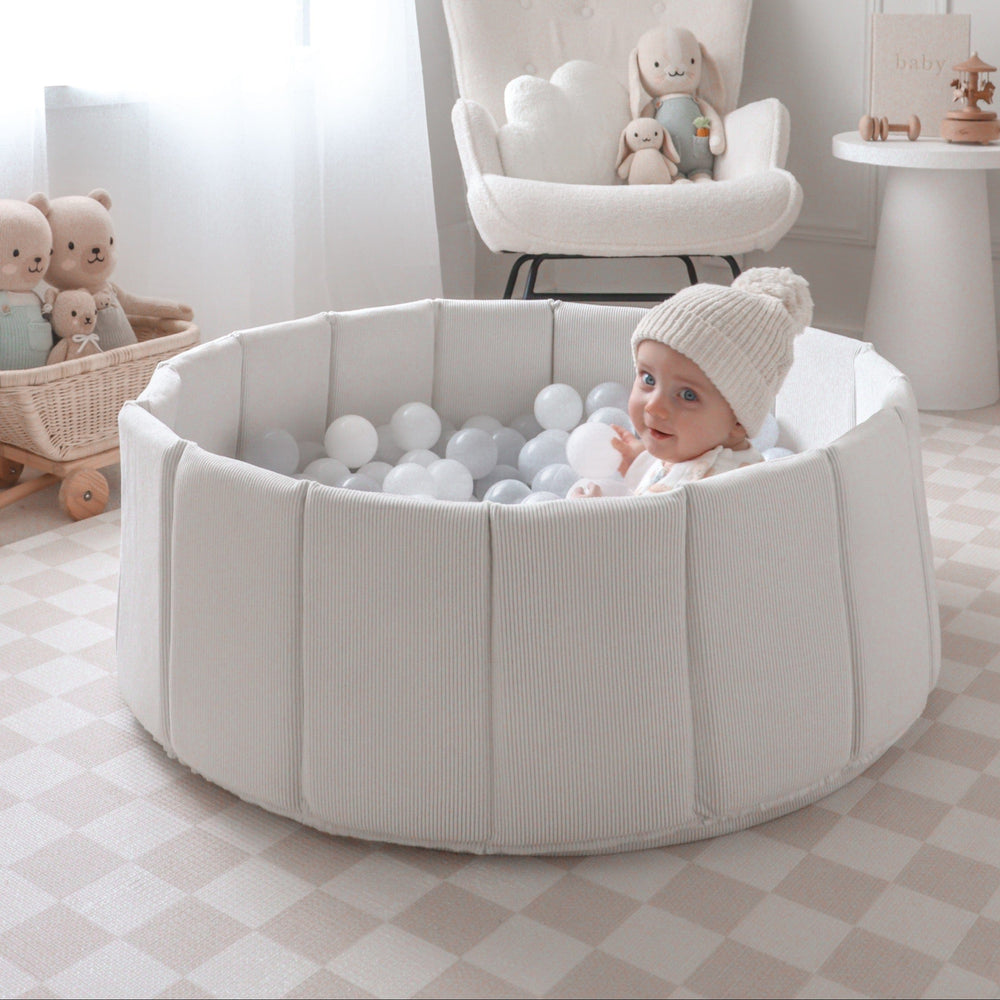 Foldable Corduroy Ball Pit with 200 Balls - Preorder Ivory Ball Pit Grey Smoke Balls