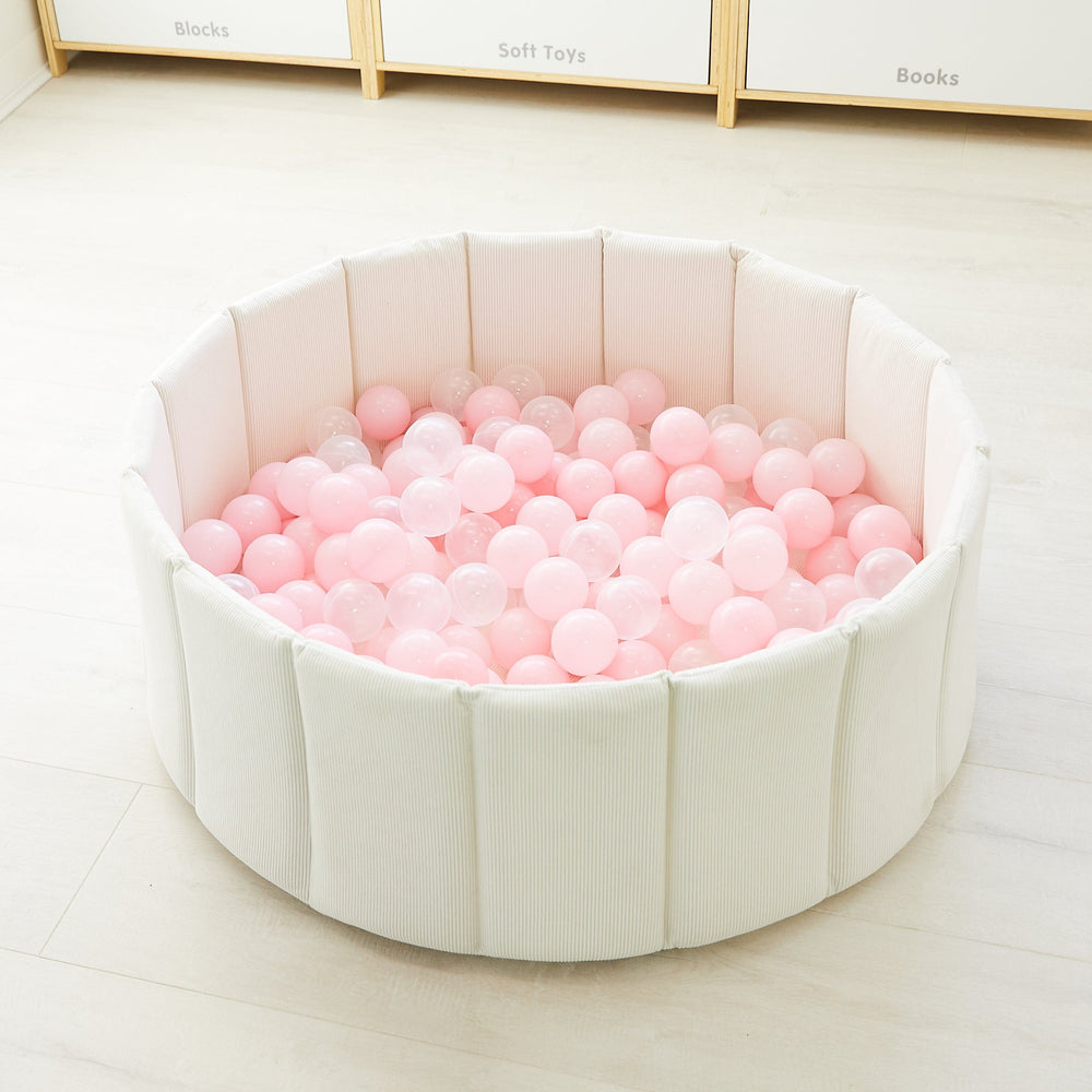 Foldable Corduroy Ball Pit with 200 Balls - Preorder Ivory Ball Pit Pale Pink Balls