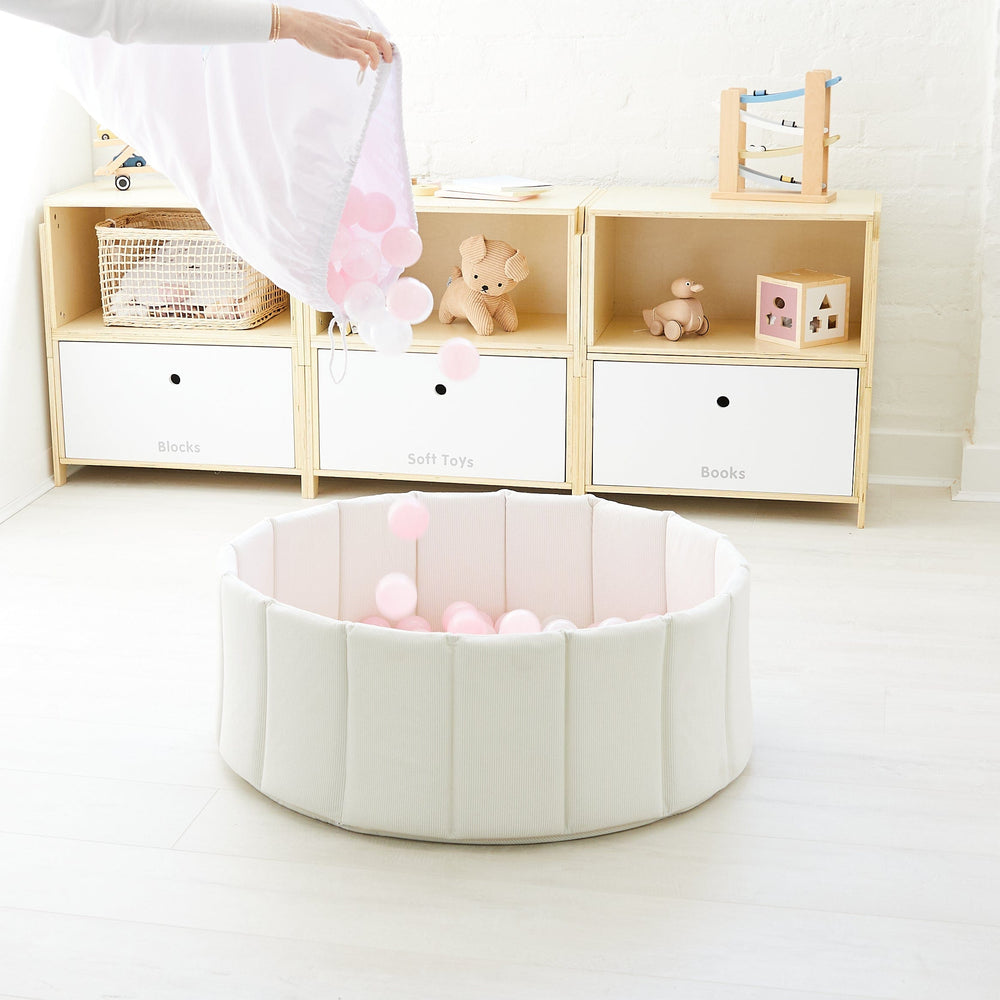Foldable Corduroy Ball Pit with 200 Balls - Preorder Ivory Ball Pit Pale Pink Balls