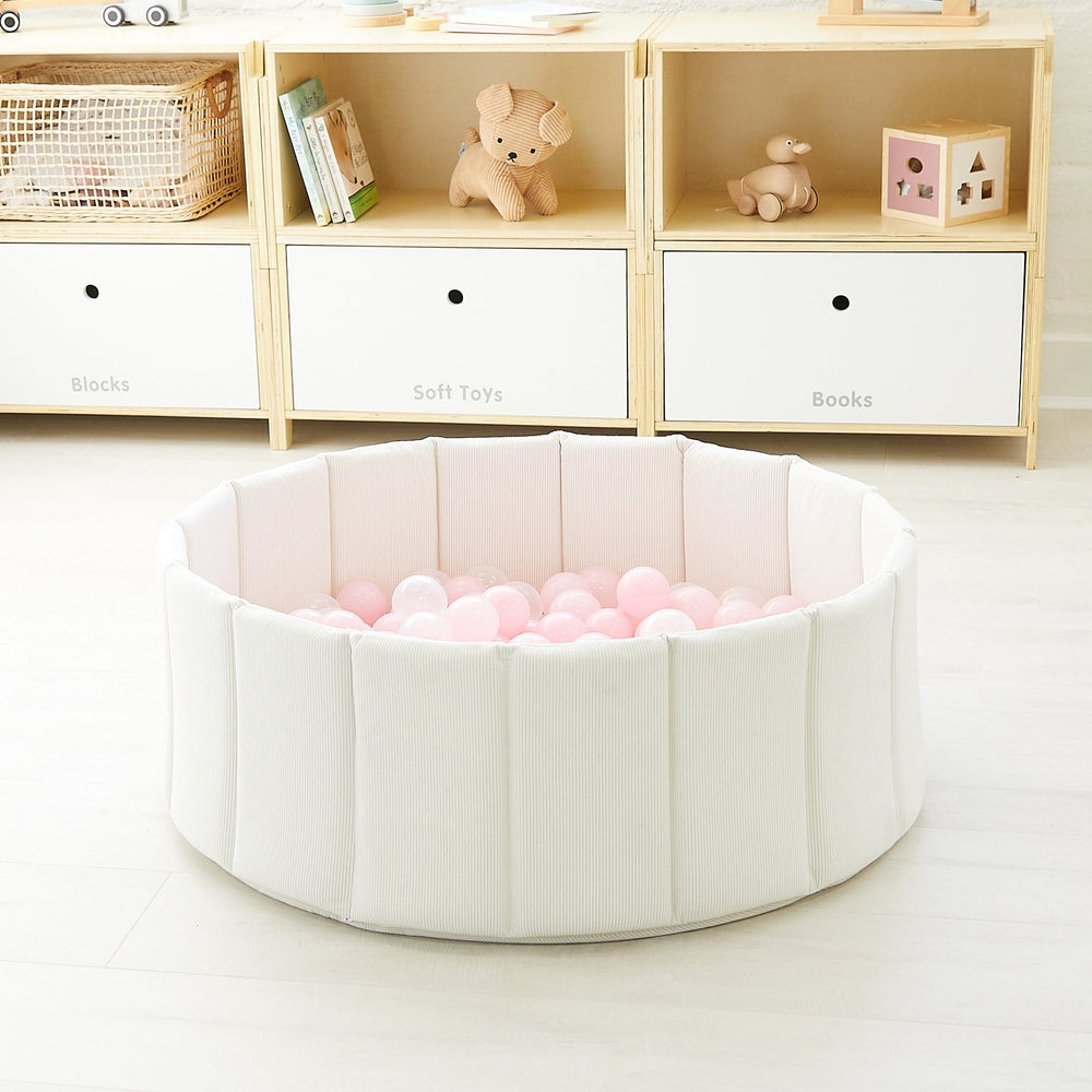 Foldable Corduroy Ball Pit with 200 Balls - Preorder Ivory Ball Pit Pale Pink Balls