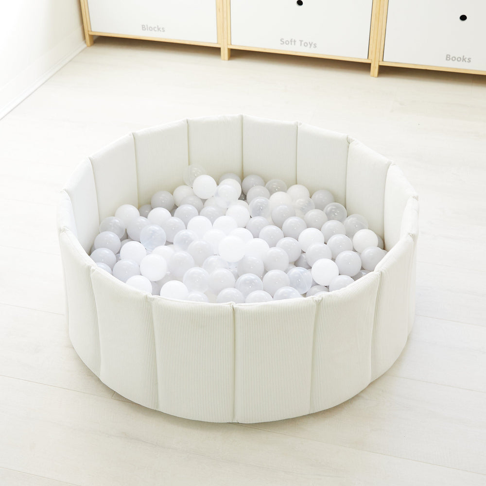 Foldable Corduroy Ball Pit with 200 Balls - Preorder Ivory Ball Pit Grey Smoke Balls