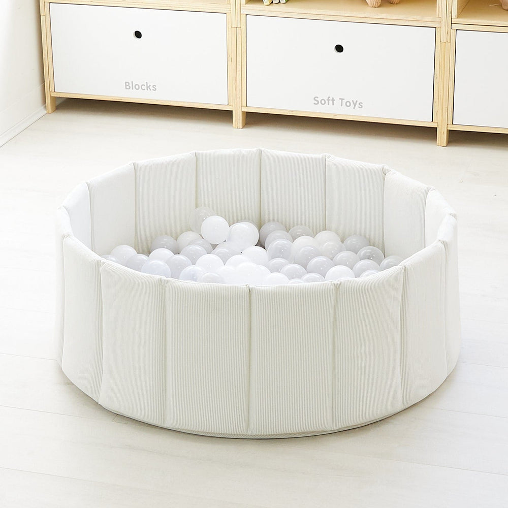 Foldable Corduroy Ball Pit with 200 Balls - Preorder Ivory Ball Pit Grey Smoke Balls