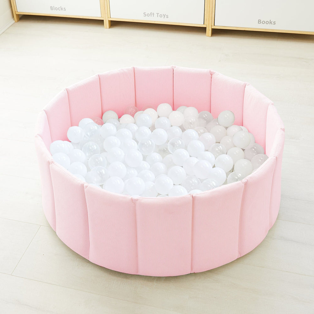 Foldable Corduroy Ball Pit with 200 Balls Blush Pink Ball Pit White /Transparent Balls
