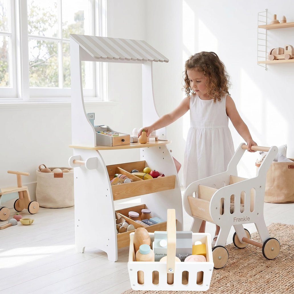 Grocer Market Bundle with Grocer Stand, Grocery Basket and Shopping Trolley