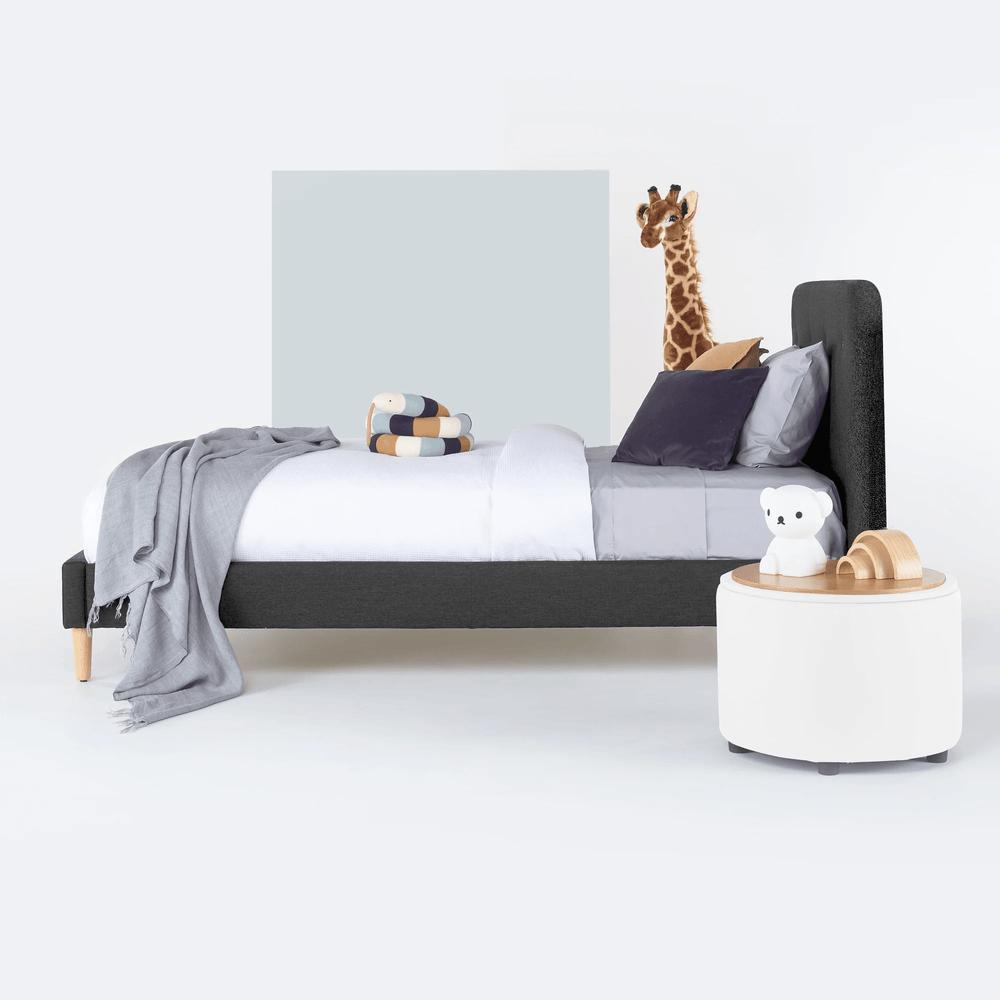 OW Upholstered Bed Ash Grey - Linen Fabric King Single